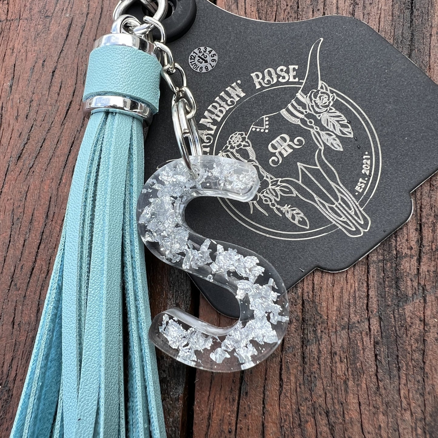 Personalised Cattle Tag Keyring/Bag Charm - BLACK/TURQUOISE