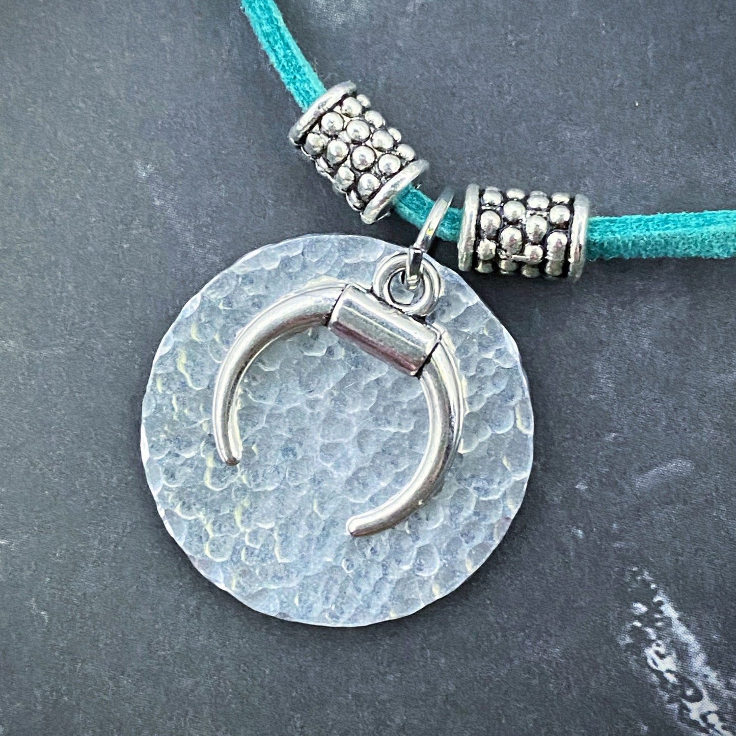 Hammered Disc & Ox Horn Necklace