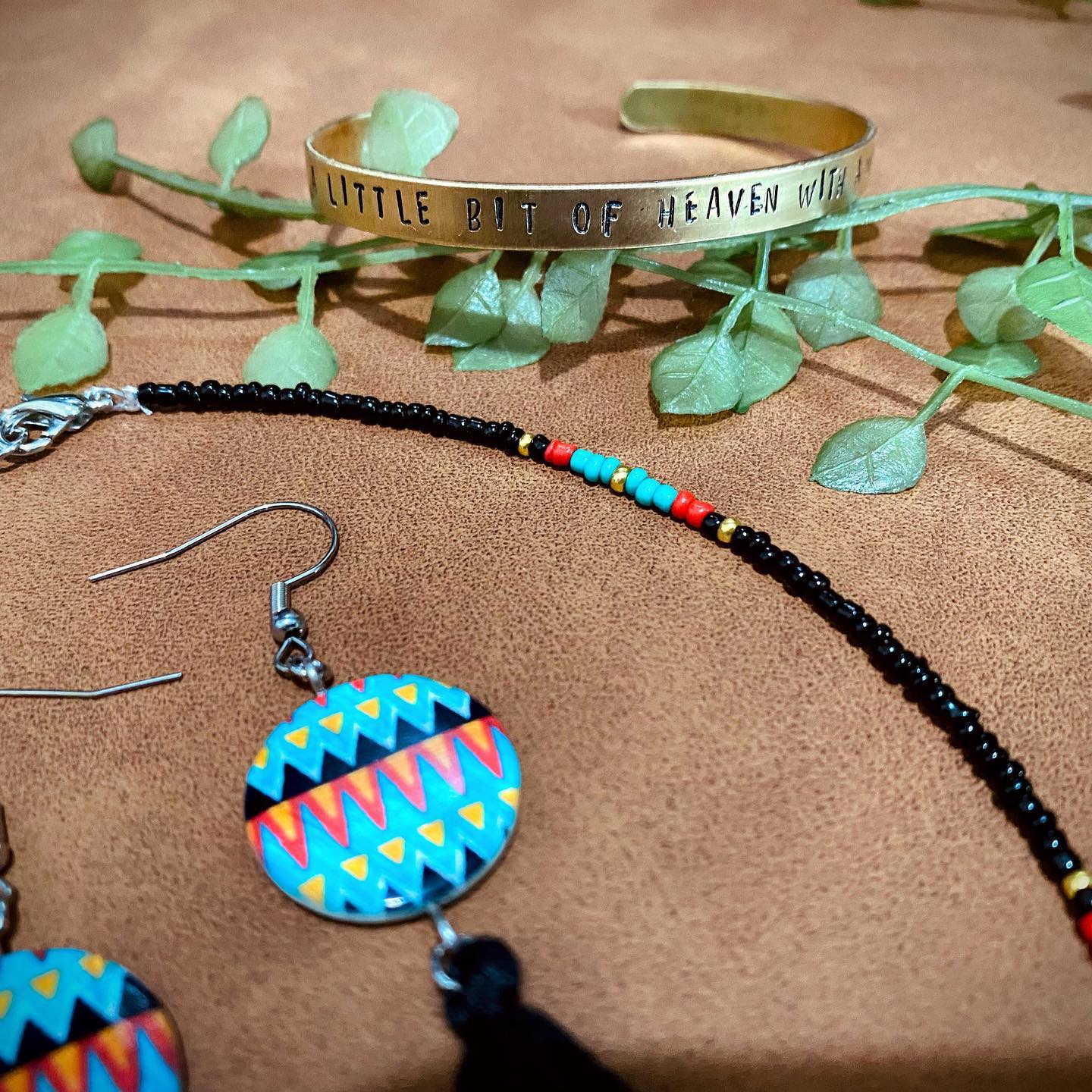 Aztec-inspired Earring, Necklace and Cuff Set