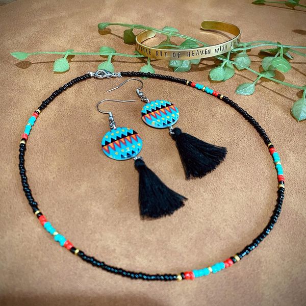 Aztec-inspired Earring, Necklace and Cuff Set