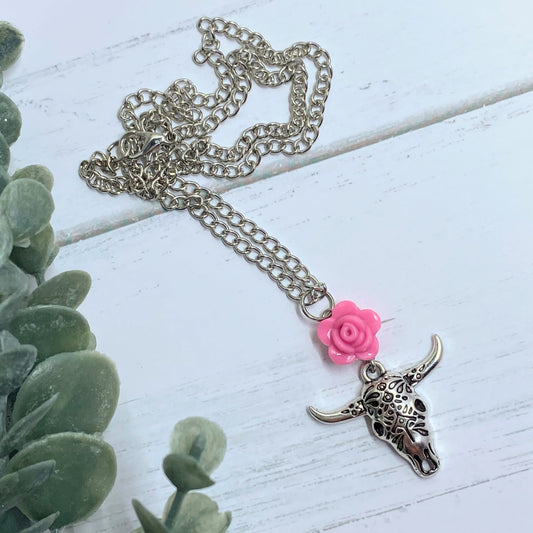 Bullhead and Rose Necklace