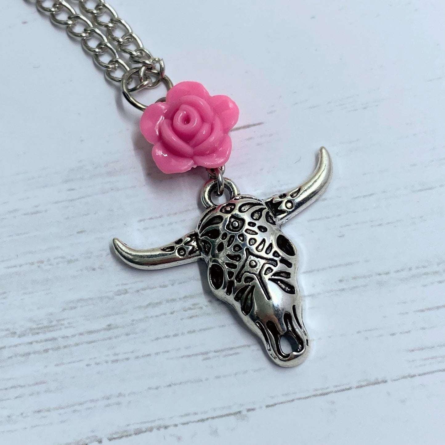 Bullhead and Rose Necklace