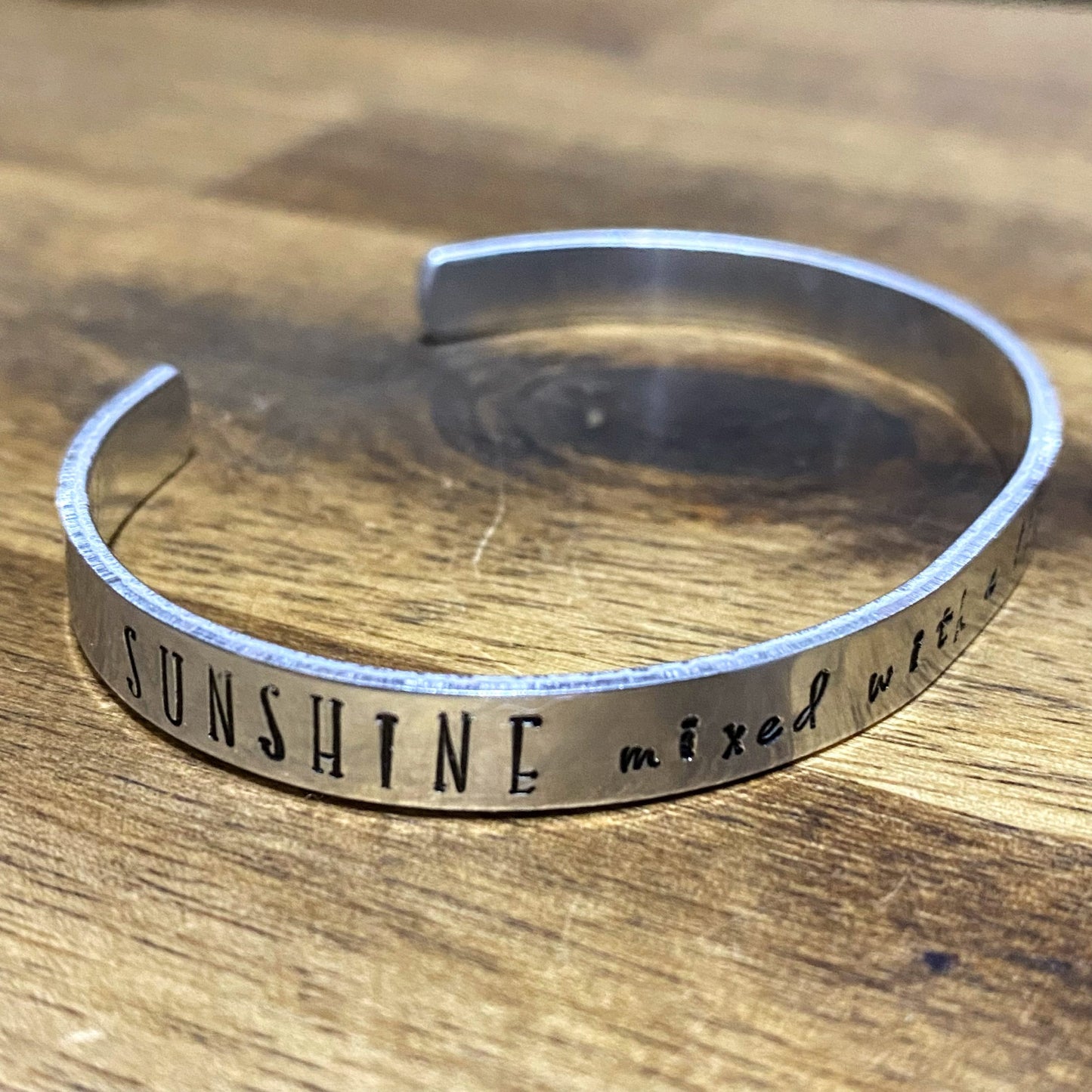 Stamped Cuff - 'SUNSHINE mixed with a little HURRICANE'