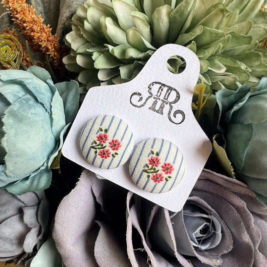 Floral Stripe Button Earrings