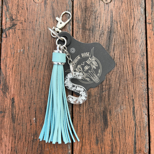Personalised Cattle Tag Keyring/Bag Charm - BLACK/TURQUOISE
