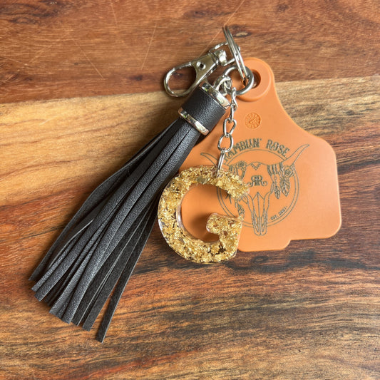 Personalised Cattle Tag Keyring/Bag Charm - RUSTY BROWN/BLACK