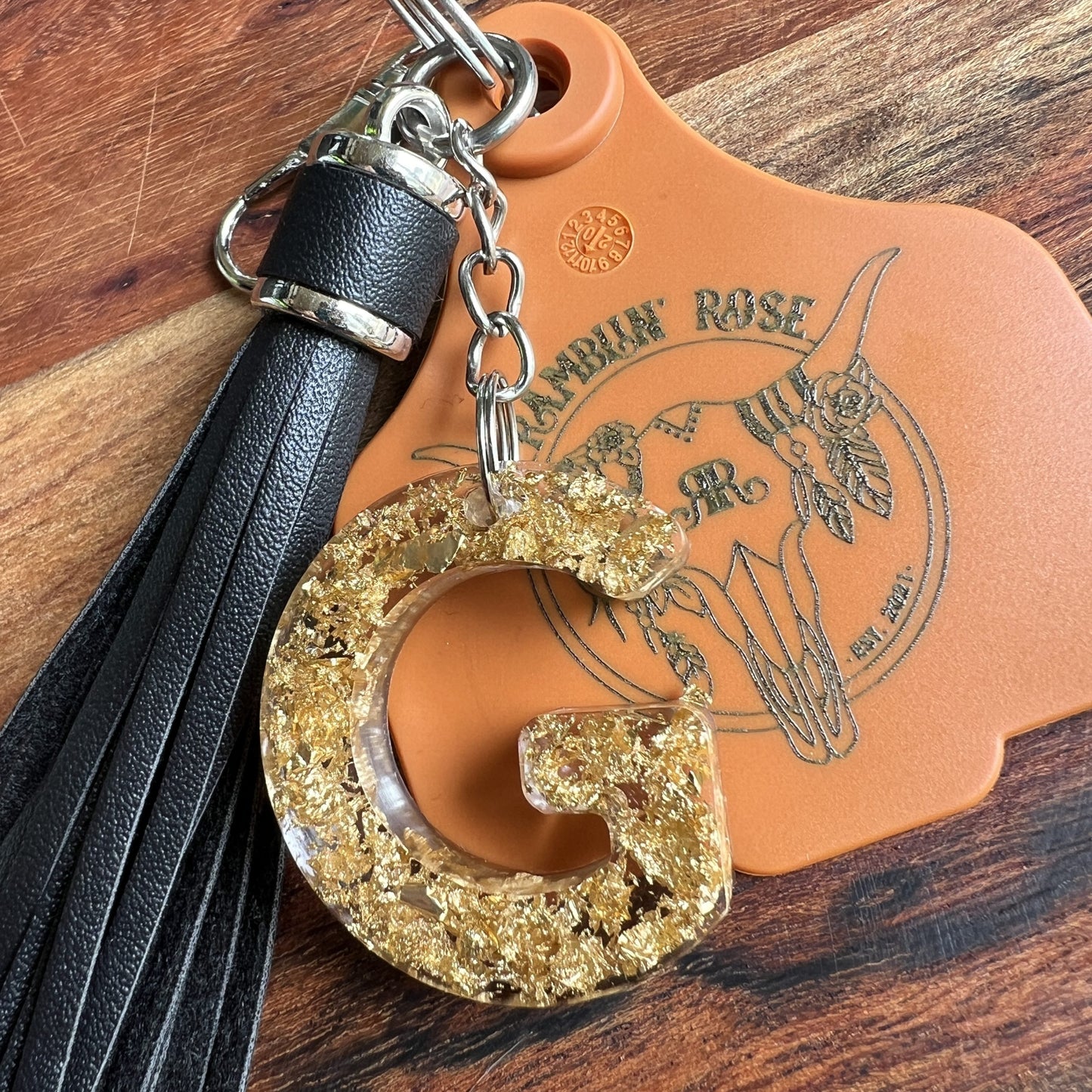 Personalised Cattle Tag Keyring/Bag Charm - RUSTY BROWN/BLACK