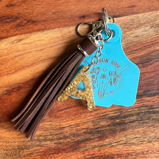 Personalised Cattle Tag Keyring/Bag Charm - BLUE/BROWN