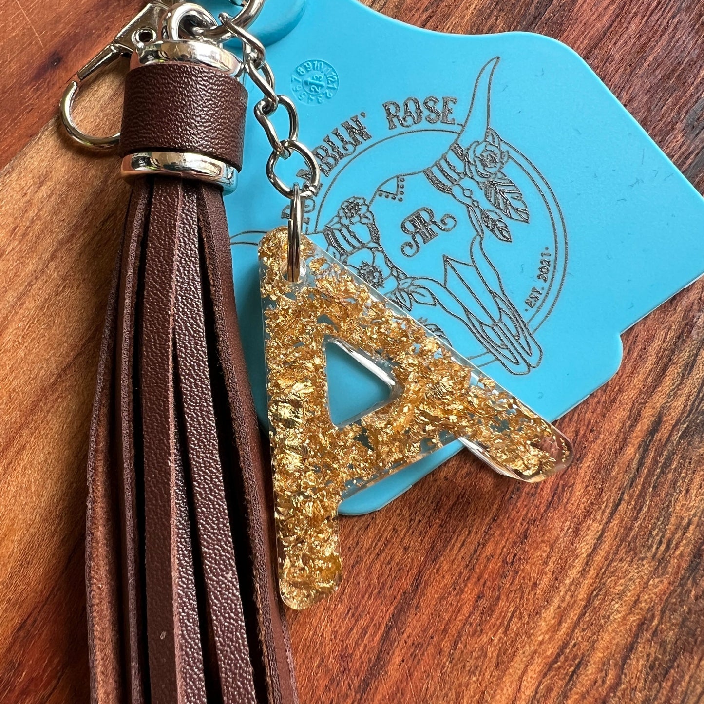 Personalised Cattle Tag Keyring/Bag Charm - BLUE/BROWN