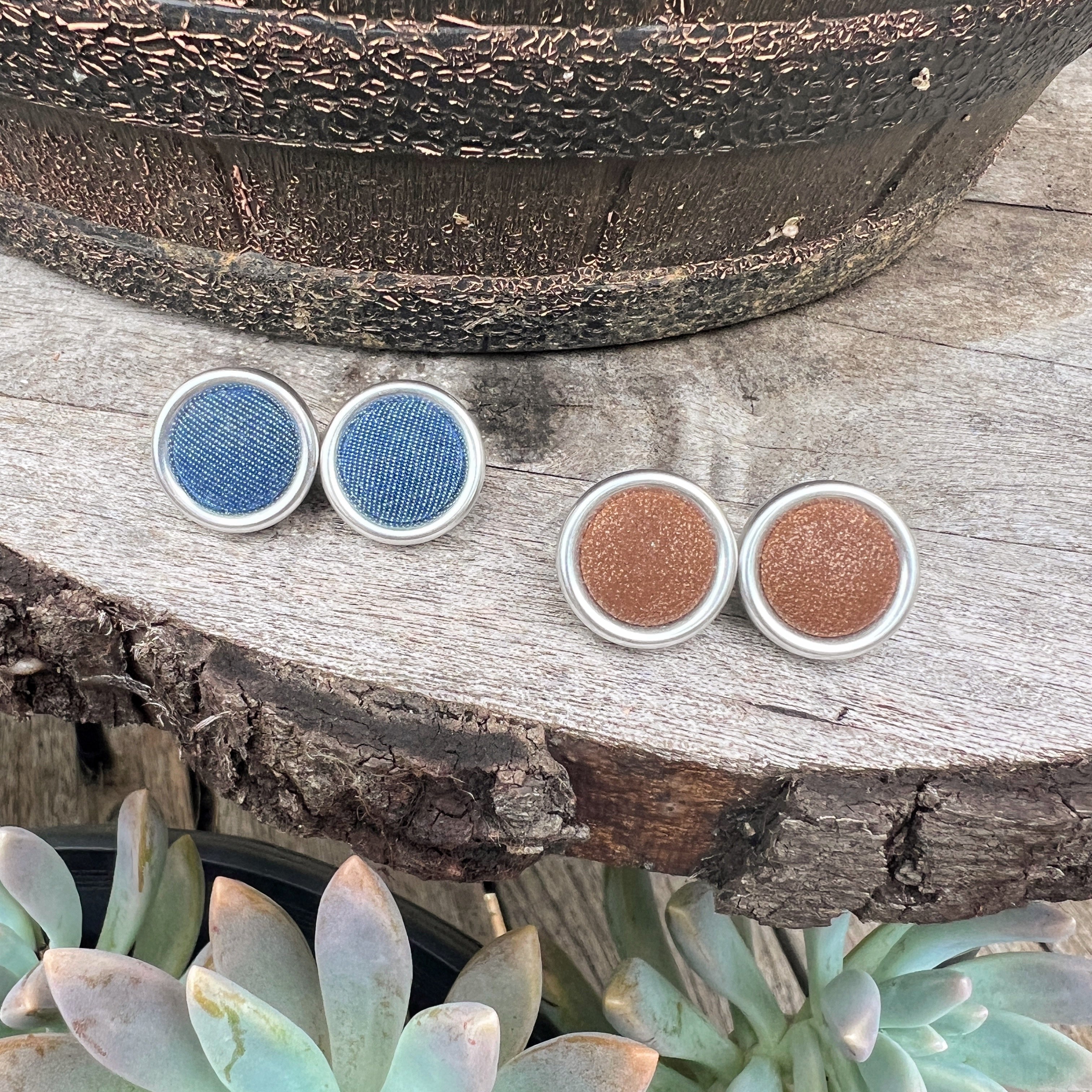 Denim & Dust Button Earrings