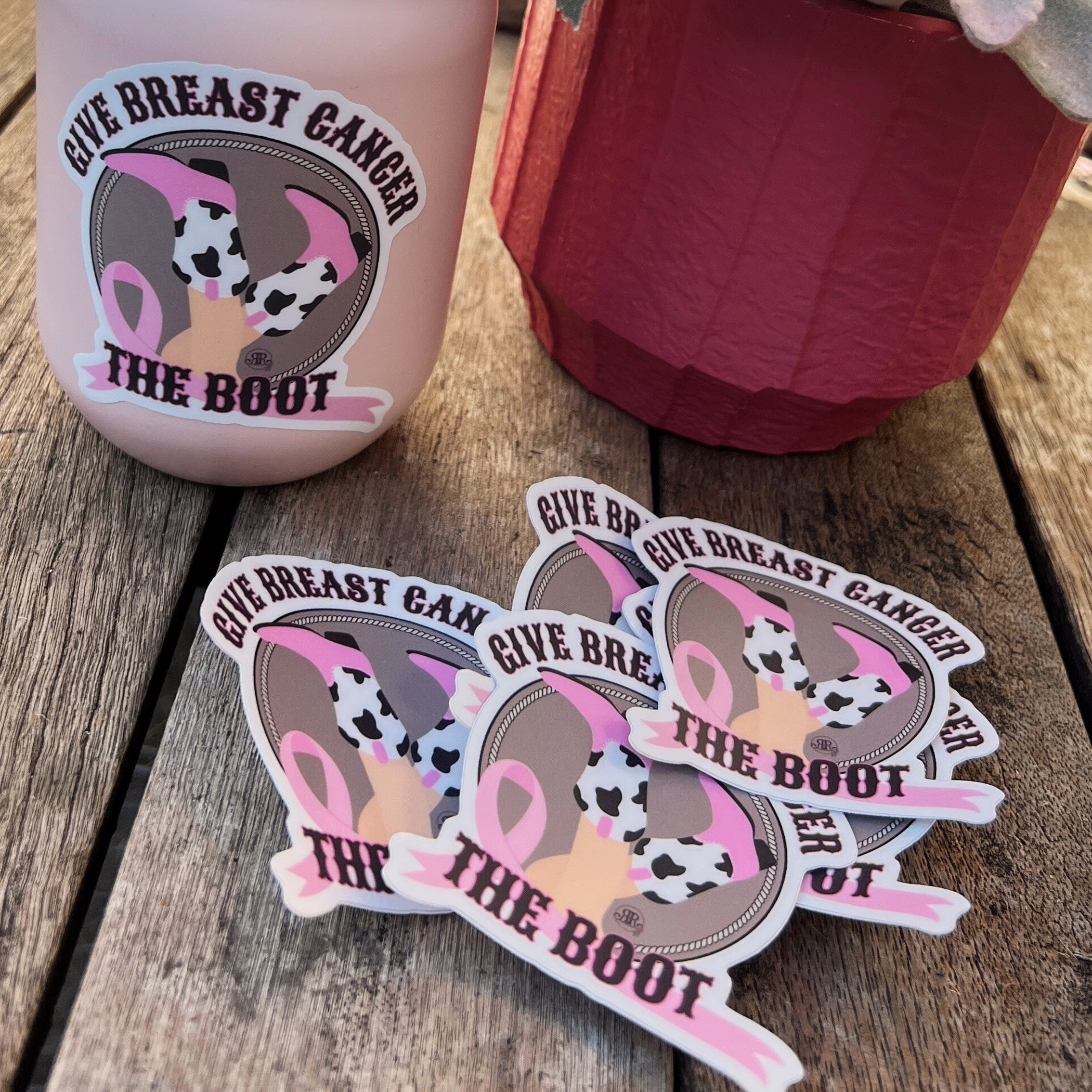 'GIVE BREAST CANCER THE BOOT' Sticker NBCF Support