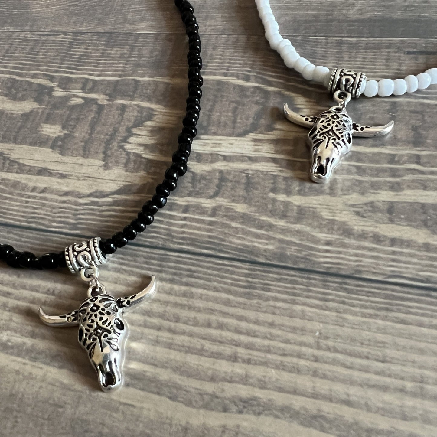 White/Black Beaded Bullhead Choker